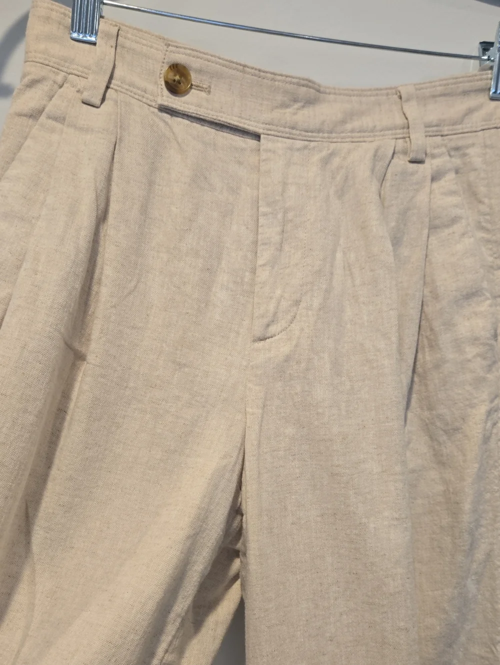 BANANA REPUBLIC Oatmeal Linen Blend Wide Leg Trousers 0 High Rise Pleated Pant